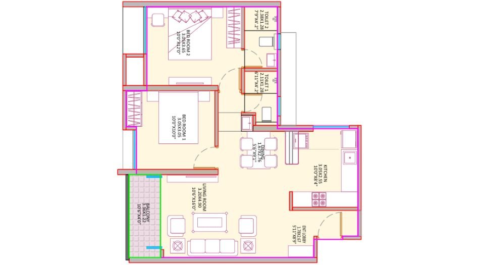 Sujit-Sky-Lavish-Floor-plan- 2 BHK-730 Sqft